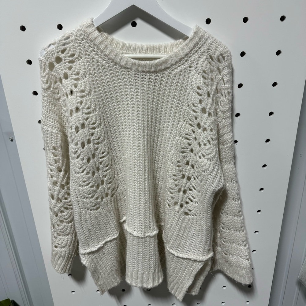 Pilcro Cream Open-Knit Pullover Sweater
